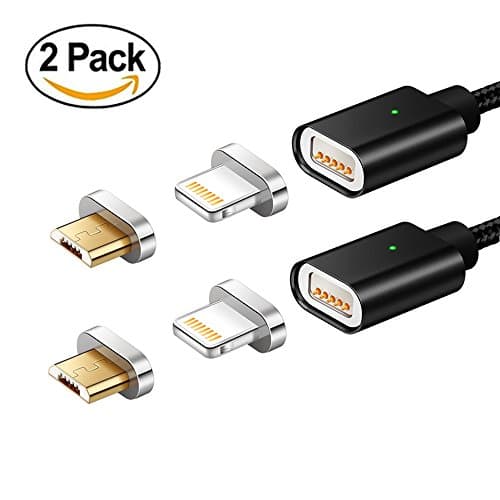 Elough 2 in 1 USB Metal Magnetic Data Cable, Micro USB&amp;Lighting Interface for iOS &amp; Android Systems, for iPhone 6s, 7, 8, for Samsung, Fast Charging &amp; Data Transmission USB Cable (black 2 pack)