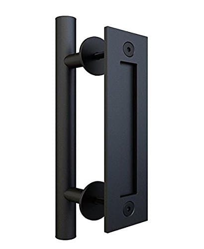Barn Door Handle and Pull Set, 12" Black Stainless Steel Pull and Flush Barn Door Hardware Handle - Large Barn Door Handle for Interior and Exterior Doors, Easy to Install and Built to Last