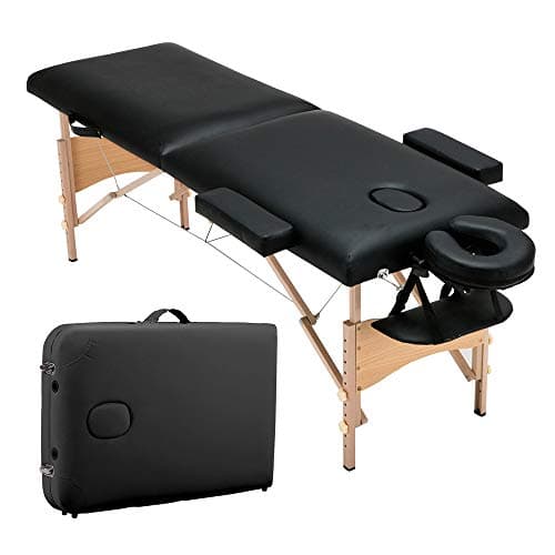 Folding Massage Tables 2 Fold,84'' Professional Portable 2 Fold Facial Massage Bed Salon SPA with Backrest with Carry Case Black
