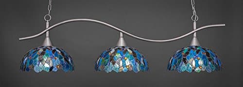 Toltec Lighting 893-BN-995 Swoop - Three Light Billiard, Brushed Nickel Finish with Blue Mosaic Tiffany Glass