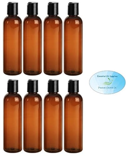 4 Ounce Amber Brown PET BPA-Free Plastic Empty Refillable Cosmo Round Bottles With Disc Caps (Pack of 8)