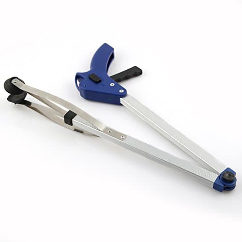 32 Inch Long pickup grabber reaching tool Plastic Handle pick up claw trash grabber Blue Foldable Arm Extension helping hand Grabber easy grip tool for Wheelchair Disabled Children