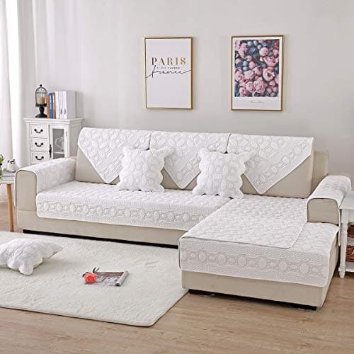 Sofa Cover For L Shape Sofa Slipcover Pet Protector 1-Piece Anti-Slip Machine Washable Furniture Protector,White,1piece90*70cm