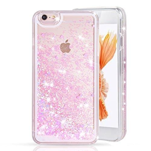 UCLL Iphone 6 Case, Running Glitter Cover, Creative Design Flowing Liquid Floating Luxury Bling Glitter Sparkle Hard Case for iPhone 6s/6 4.7 inch with a Screen Protector (Pink)