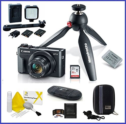 Canon PowerShot G7 X Mark II Digital Camera Video Creator Kit LED Bundle, Includes LED Light, SD Card Reader, Memory Card Wallet, Camera Case &amp; Lens Cleaning Kit