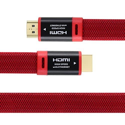 YASON Series - Flat HDMI Cable with Ethernet (3 FT/1M) - Supports 3D &amp; Audio Return Channel [Latest Version] , aluminum casing, Red braid , Cable Tie