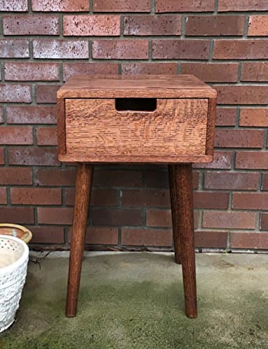 Scandinavian Nightstand Bed Side Table Solid Oak in Mahogany Finish by Candlewood Furniture Modern Oak