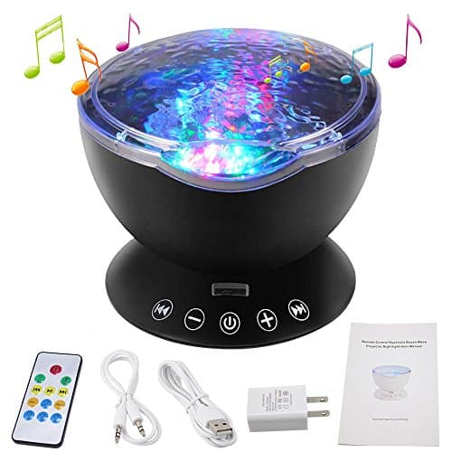 Remote Control Ocean Wave Projector Multicolor Night Light with Built-in Speaker and Auto Off Timer for Living Room/Bedroom/Baby Room