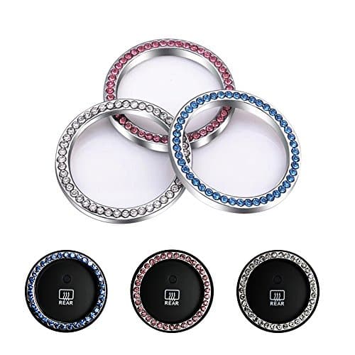 Crystal Rhinestone Car Sticker Ring Emblem, Auto Start Engine Ignition Key，Unique Luxury Gift For Her 2 Pack (Pink)