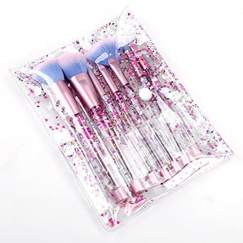 7 PCS Makeup Brushes Set + Bag, Coolifer Liquid Sequins Synthetic Kabuki Foundation Blending Blush Eyeliner Face Powder Makeup Brush Kit Beauty Cosmetic Tools (Pink)
