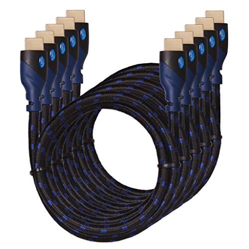 4K HDMI Cable -KAYO High Speed HDMI 2.0b Cable 18Gbps[Supports 4K HDR,3D,2160P,1080P,Ethernet]-Braided HDMI Cord-Audio Return(ARC),Xbox360,PS4/PS3,Apple TV,Roku+Bonus Cable Tie,Blue BLK (6FT -5 Pack)