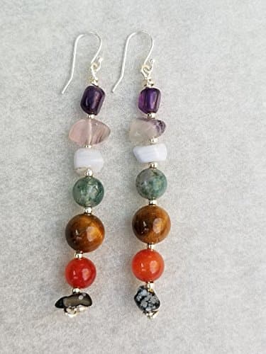 Gemstone Chips 7 Chakra Balancing Handmade Healing Dangle Earrings