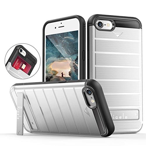 iPhone 7 Case, Ricele Impact Resistant Hybrid iPhone 7 Wallet Case Slim Fit Protective Shell Shockproof Rubber Bumper No-Slip Hard Cover Card Holder with Self Stand for iPhone 7 (Silver)