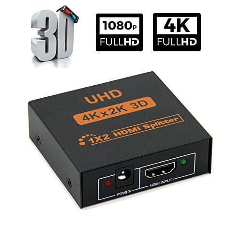 Splitters HDMI,2 Ports HDMI Powered Splitter 1 In 2 Out, 2K×4K Hdmi Splitter box Compliant with HDMI and HDCP Standards, Support Ultra 4K Full HD 1080P &amp; 3D Resolution with a HDMI Cable