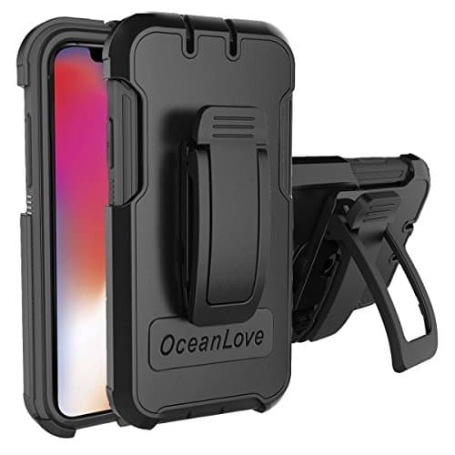 iPhone X Belt Case, Newoer Dual Layer iPhone X Hard Shell Case with Kickstand + Swivel Holder Rugged Tough Case with Secure Clip Holster for Apple iPhone X (2017 Release)