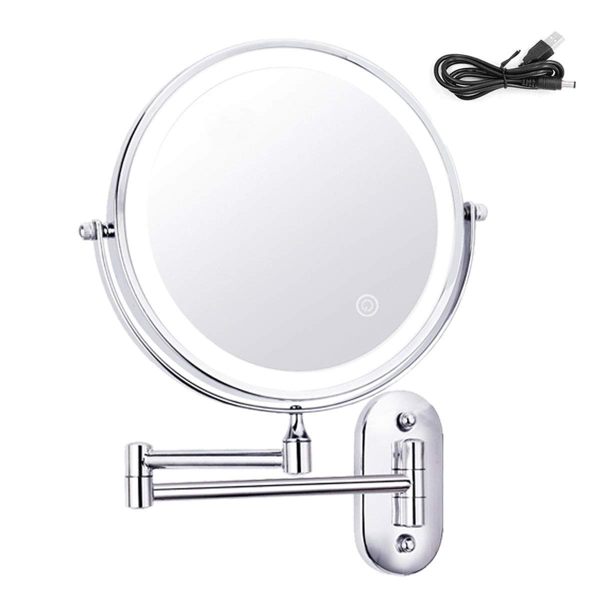 XIGG 10X LED Wall Mounted Makeup Mirror with Dimmable Lights Stainless Steel Magnifying Wall Bathroom Mirror Touch Screen 360° Swivel Extendable for Bathroom USB Rechargeable