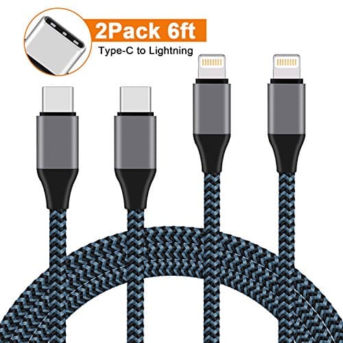USB C to Lightning Cable, iPhone Charger 2Pack 6FT Nylon Braided Type C to Lightning Charging and Sync Cord for iPhone X 8 8 Plus 7 7 Plus 6 6s Plus SE, iPad Pro Air Mini Connect to Macbook (Blue)