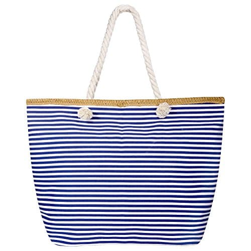 Waterproof Beach Bag with Purse Attached Canvas Shoulder Bag Oversized Holiday Shopping Bag Travel Tote Bag with Zip Top