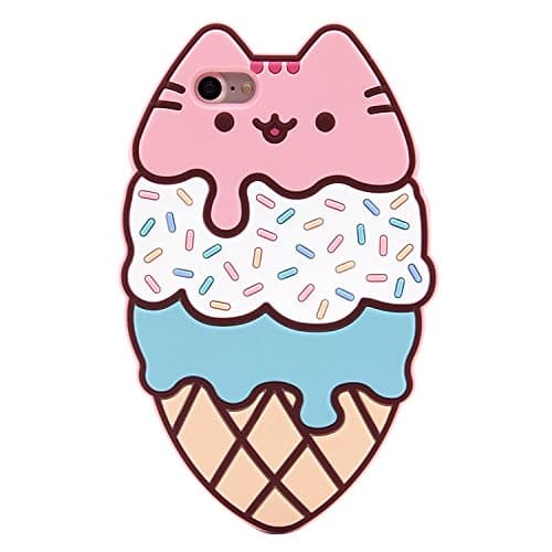 Pink Cat Ice Cream Cone Soft Silicone Case for iPhone 7 / 8 Regular Covers Cartoon Protective Shockproof Ultra Thick Colorful Fresh Cute Lovely Special Fashion Girly Gift Little Girls Women Kids Teens