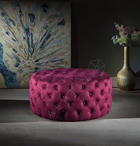 MAROON SHINY VELVET LARGE CIRCLE FOOTSTOOL