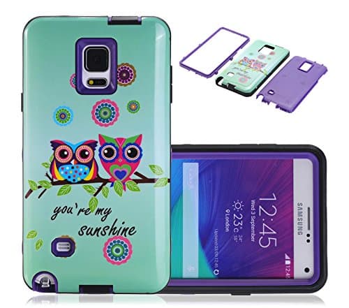 Note 4 Case, Galaxy Note 4 Case, CexCob Owls Sunshine [Hybrid 3 in 1 Shield Series Impact Resistant Shockproof] Silicone &amp; Plastic Heavy Duty Armor Combo Case for Samsung Galaxy Note 4, Purple
