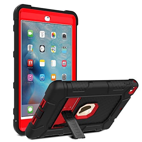 New iPad 9.7 2017 Case, iPad 9.7-inch 2018 AMENQ iPad 9.7 inch Kids Proof Hybrid 3 IN 1 Heavy Duty with Rugged Silicone Protective Portabel Stand Cover for Tablet iPad 5th Generation [Red / Black]