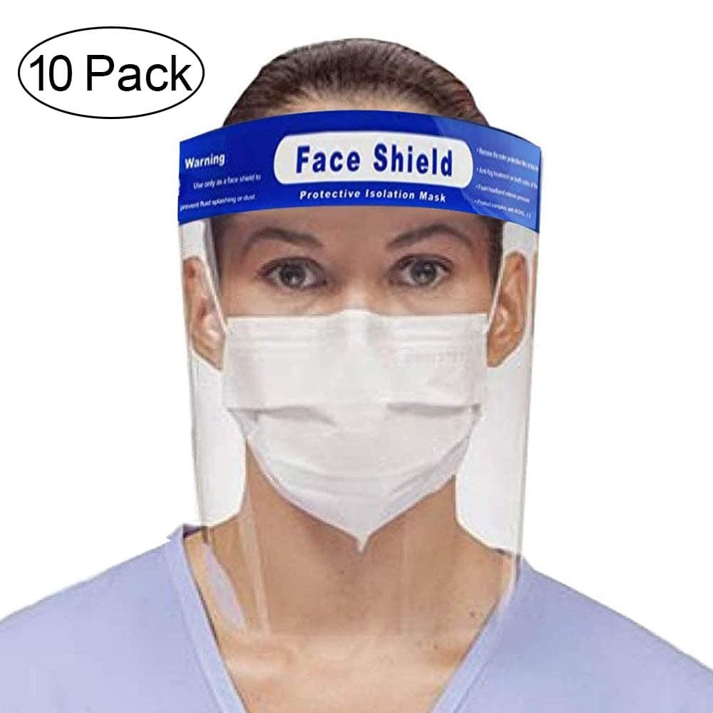 [10 Pack] Safety Face Shield Full Protection Cap Wide Visor Resistant Spitting Anti-Fog Lens, Lightweight Adjustable Transparent Face Shield for Men Women