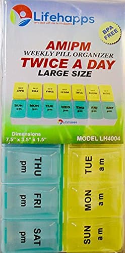 LARGE WEEKLY AM PM PILL BOX BY LIFEHAPPS ( 2 PACK) -BPA Free Twice a Day Medicine Organizer with THE DAYS OF THE WEEK READING LEFT TO RIGHT 7 Day medication case for... (2)