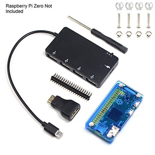 5 in 1 Universal kit for Raspberry Pi Zero and Pi Zero Wireless, Acrylic Case+Micro USB OTG Charge Hub+Mini-HDMI to HDMI adapter+ Male GPIO header+Screwdriver (Blue)