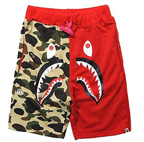 Athletic Pants Shark Pattern Camouflage Stitching Shorts Men Drawstring Black Sports Shorts