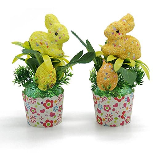 Easter Decoration, Rabbit and Eggs Decorated Cupcake, Great for Easter Decor, Easter Egg Hunt and Gifts for Children, 2Pack