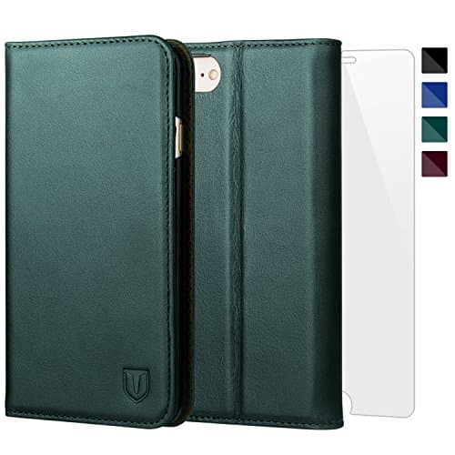 TANNC iPhone 8 Leather Case, iPhone 7 Case, Genuine Leather [Screen Protector Included] Flip Wallet Phone Case [Kickstand] [Card Slot] - Case for Apple iPhone 8 and iPhone 7 - Pine Green
