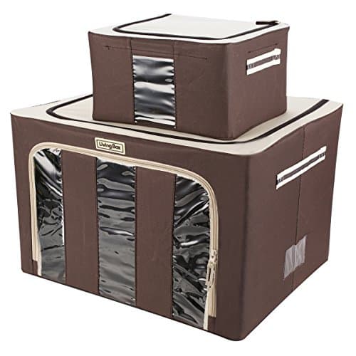 LivingBox Extra-large Foldable Storage Containers Fabric with See-Through Window, Oxford Fabric Storage Bins, 2 Pack ( 66 Liter &amp; 11 Liter ), Chocolate