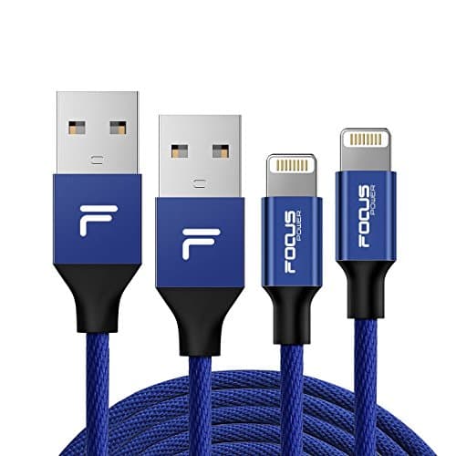 FOCUSPOWER 2PACK (3.3+6.6)FT Lightning Cable Linen Braided Fast Charging Cable 8pin Lightning to USB Cable for iPhone 7/7+/6/6+/6s/6s+/5/5s/5c/SE, iPad and More (Navy Blue)