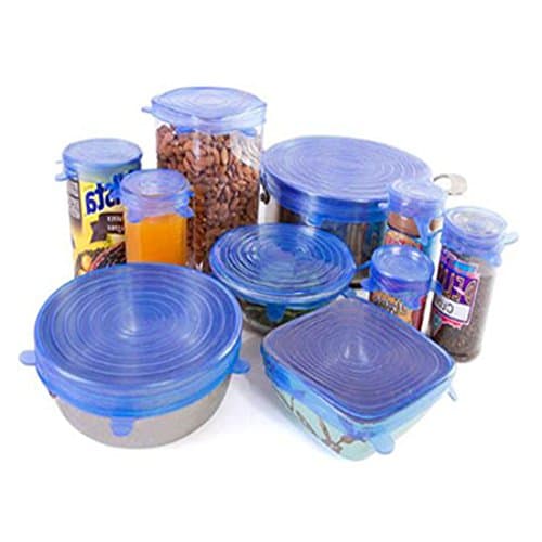 Bluewo Silicone Stretch Lids (7 pack, includes EXCLUSIVE XL SIZE), Reusable, Durable and Expandable to Fit Various Sizes and Shapes of Containers. Keep Food Fresh, Dishwasher and Freezer Safe