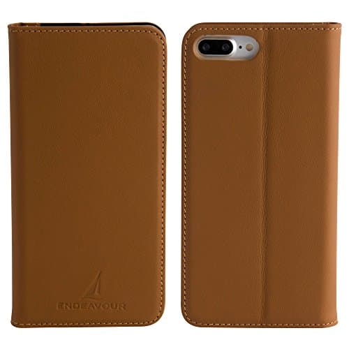 ENDEAVOUR iPhone 7 Plus Wallet Case, Full Grain 100% Leather, Premium Genuine Leather, Stand Feature, Magnetic Closure, Saddle Brown, One-Year Limited Warranty