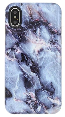Iphone X Case, Slim-Fit Blue Marble IMD Shock Proof Glossy Soft Flexible TPU Silicone Rubber Cover Case for Iphone X ( Marble Blue )