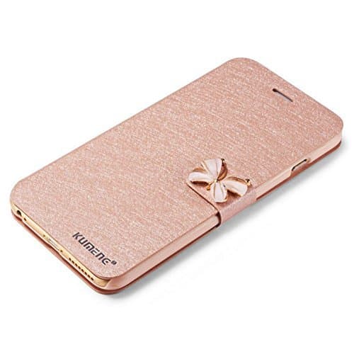 iPhone 7 Case,[Butterfly Buckle Case] Silk Clamshell Grain Pu for iPhone 7,Natural Silk Pattern Stand Case Cover (with 1 Card Slots)-Pink