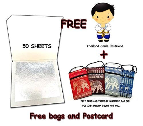 50 Sheets 24 Karat Real Silver Leaf for Cooking, Art Framing 999/1000 Super Quality+ Thailand Gift (SilverLeaf50)