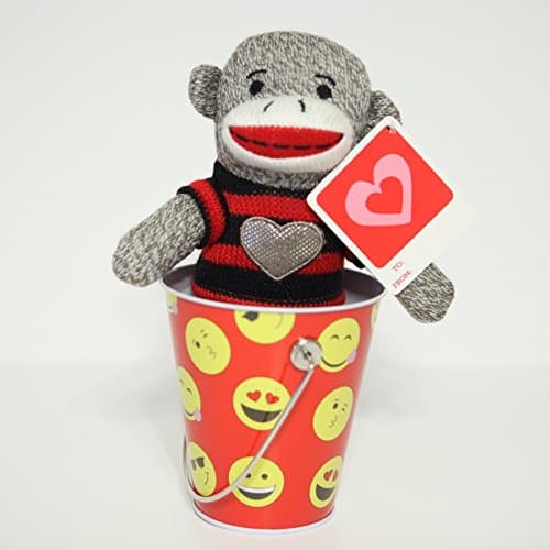 Adorable Gift Set: Sock monkey plush in tin bucket!