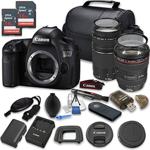 Canon EOS 5DS 50.6 Megapixel DSLR Camera with EF 24-105mm f/4 L IS USM Lens + Canon EF 75-300mm f/4-5.6 III Lens with 2pc 16GB Memory Cards - International Version (No Warranty)