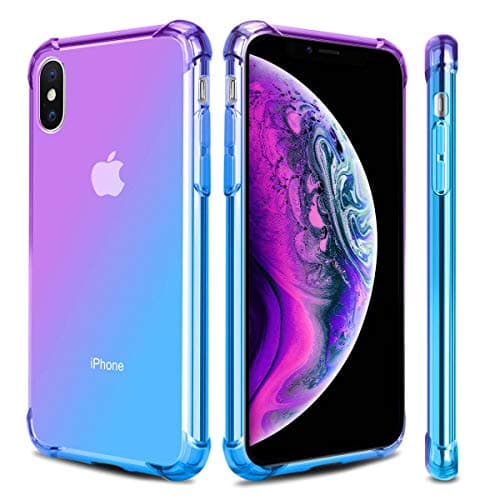 Airror Phone Case Compatible with iPhone X iPhone Xs, Clear Multi-Color Gradients Slim Case, Impact Resistant Protective Flexible Soft TPU Cover [ Support Wireless Charging ] - Blue & Purple 181