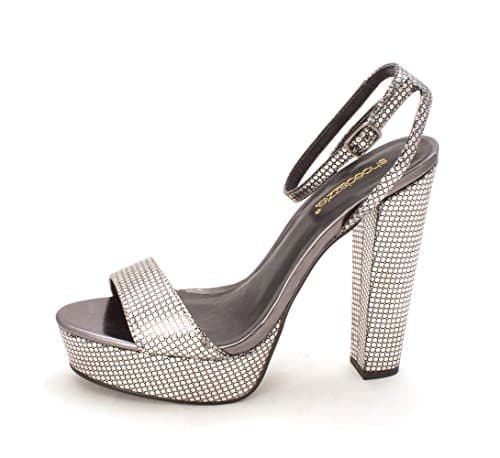 Shoedazzle Womens Lizzeth Open Toe Ankle Strap Platform Pumps, Silver, Size 9.0