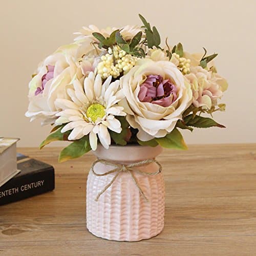 Ceramic Small Vases, Minimalist American Dining Table Coffee Table With A Vase Modern European North European Decorative Vases, Pink Vase + 1 Beam Champagne Color Hand Sapporo Peony Tai Li-Hua