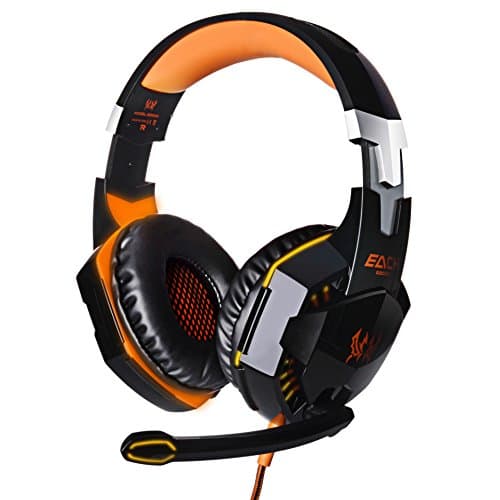 Gaming Headset PC with Mic Over-ear Headphone Cool LED Light 50mm HIFI Audio Noise Cancelling Microphone Use for Computer Laptop etc (Black&orange)