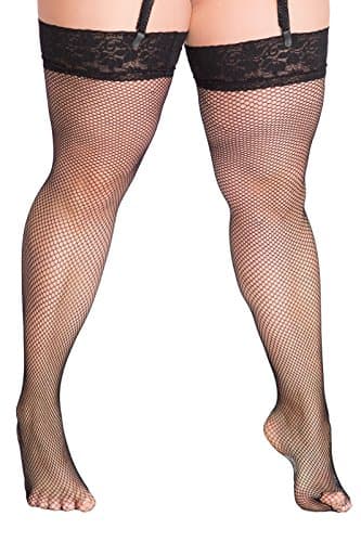 Lida Fishnet Plus Size Stockings-Black-3/Medium