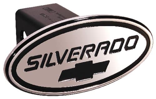 TM Performance 37005 Black Chevy Silverado with Black Bowtie Oval 2" Billet Hitch Cover