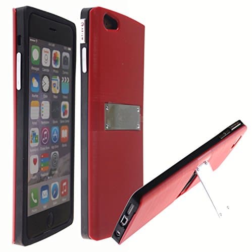 iphone 6 Plus (5.5), [Shockproof] Credit Card Case [Dual Layer] Protective Hybrid Case [Kick Stand] with One Card Slot Wallet for For Apple iphone 6S Plus (Bumper - Red)