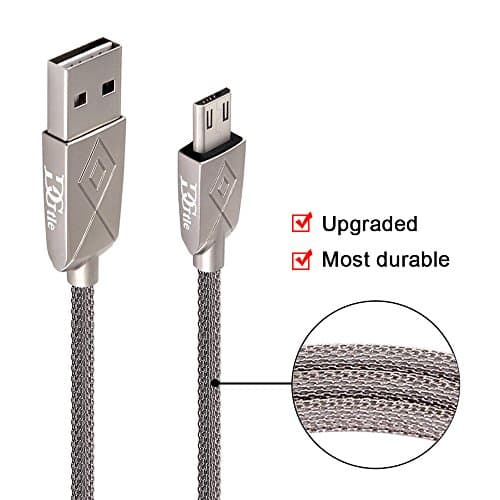 Micro USB Cable, DGtle 3.3Ft [3 Pack] [Upgraded Metal Braided] Android Cable USB 2.0 A To Micro B Sync Charging Cable for Samsung Galaxy S7 S6, Motorola, Sony, HTC And More (Silver)