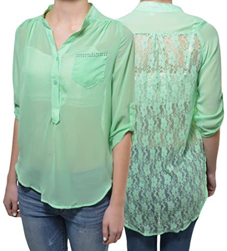 Penelope Lace Back Drop Tail Blouse (Mint, Medium)